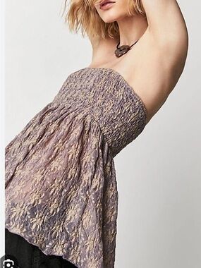 Free People Lavender and Cream Lace Overlay tube Top / Skirt
